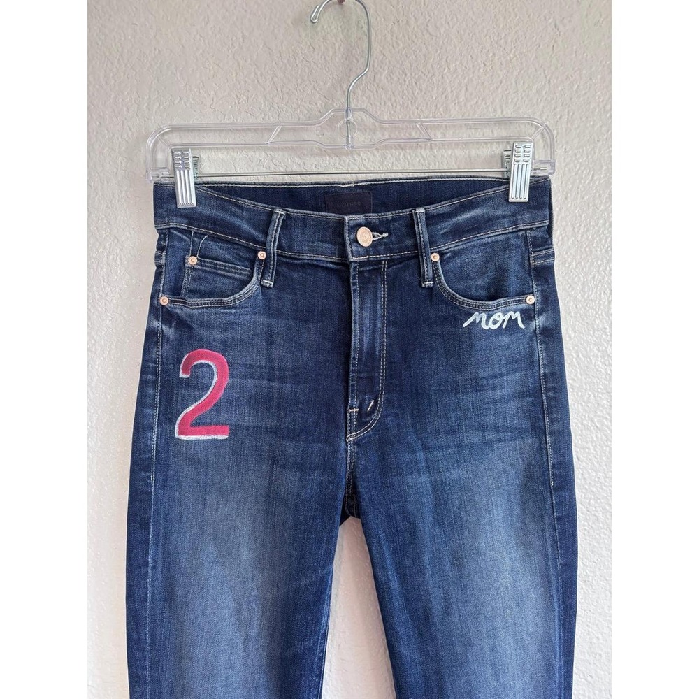 MOTHER Mid Rise Dazzler Ankle Jeans Graphic Embroidered Straight Leg Size 25 - Picture 8 of 8